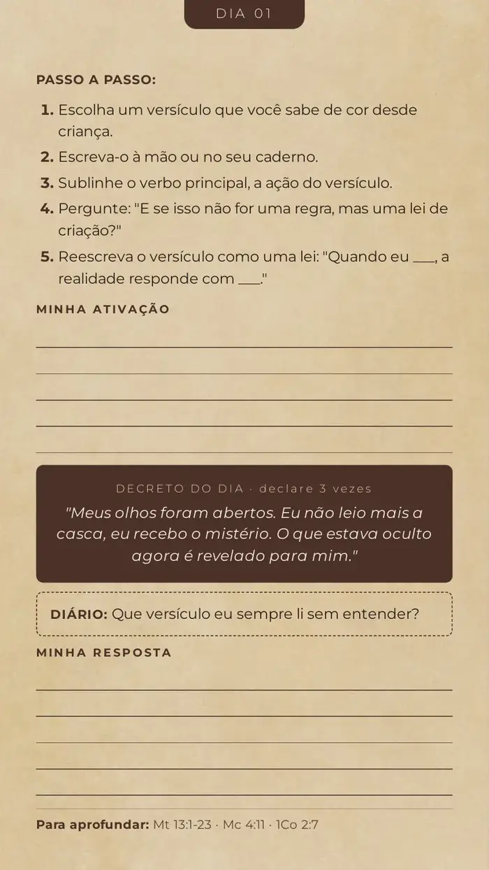 Página do ebook: passo a passo da ativação e decreto do Dia 01