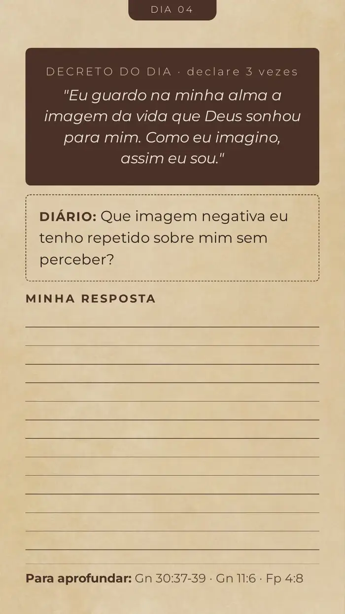 Página do ebook: decreto e diário do Dia 04 com linhas para escrever